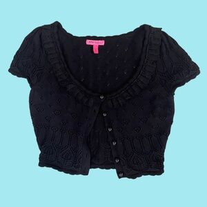 Y2K Betsey Johnson crochet cap sleeve cardigan size M